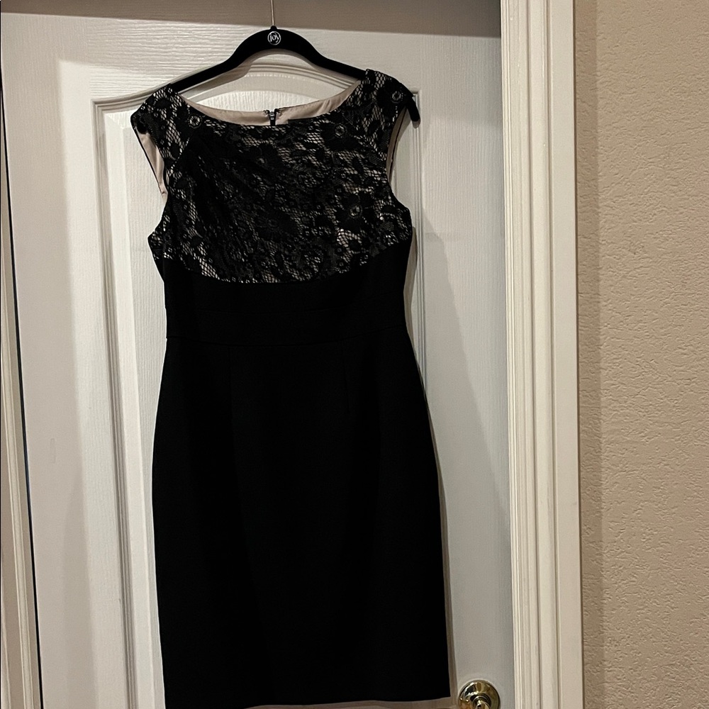 Adrianna Papell Black and Cream Lace Mini Dress